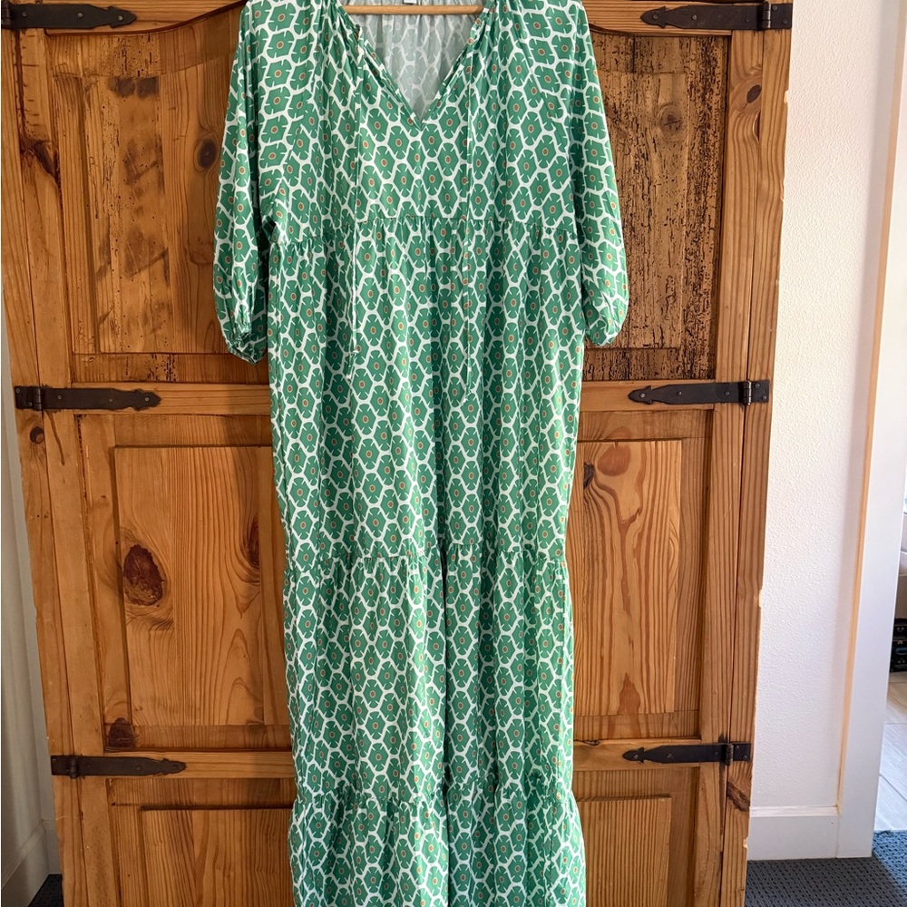 Green Geometric Maxi Dress